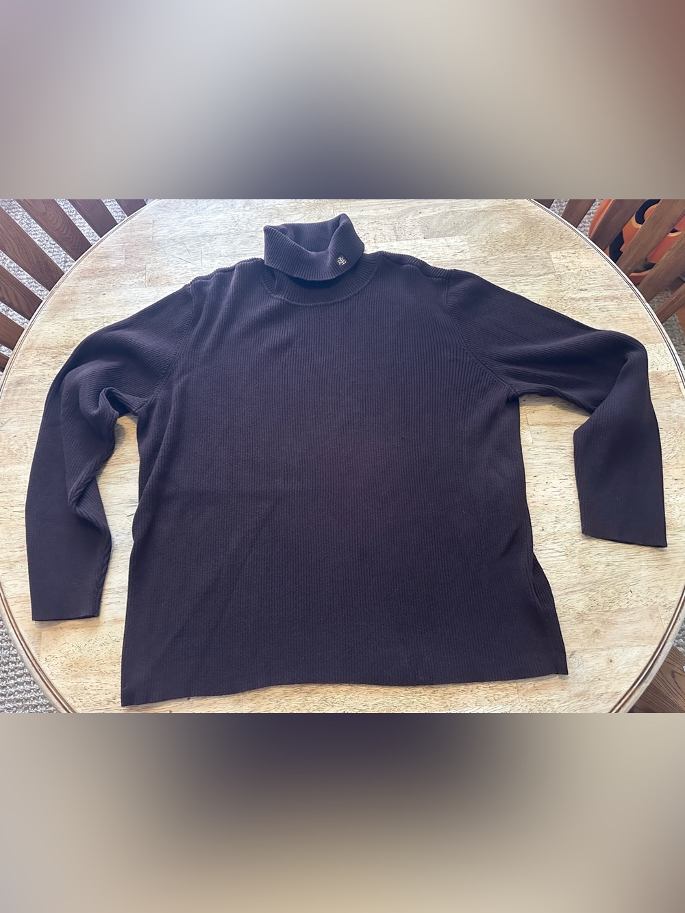Ralph Lauren Dark Brown Ribbed Turtleneck Sweater 100% Cotton
